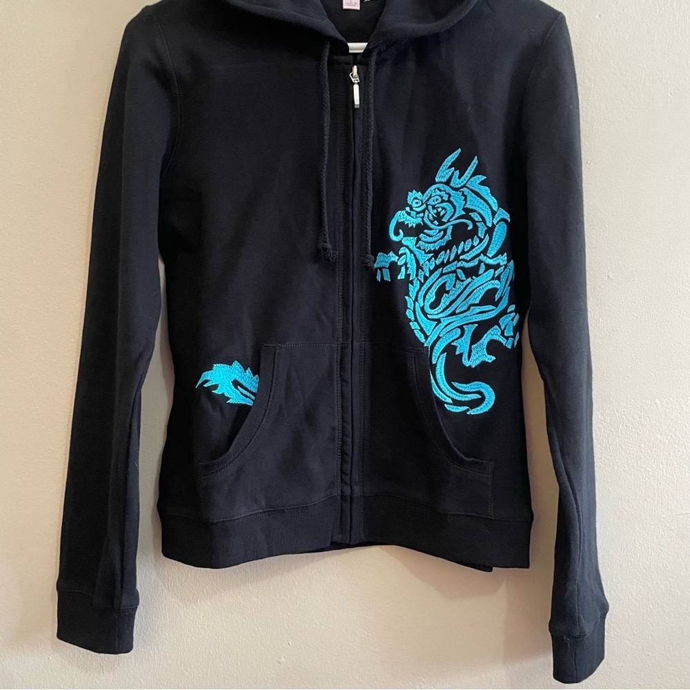 Y2K Romeo & Juliet Couture Black Dragon Zip-Up Hoodie – L (Fits M/L) Like New - Picture 7 of 15